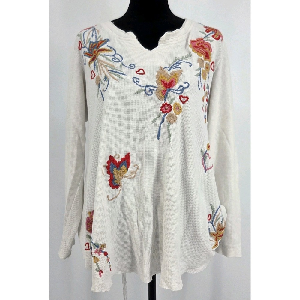 Caite Kyla Seo Karyn Lara Embroidered Top Women's Large T Shirt White